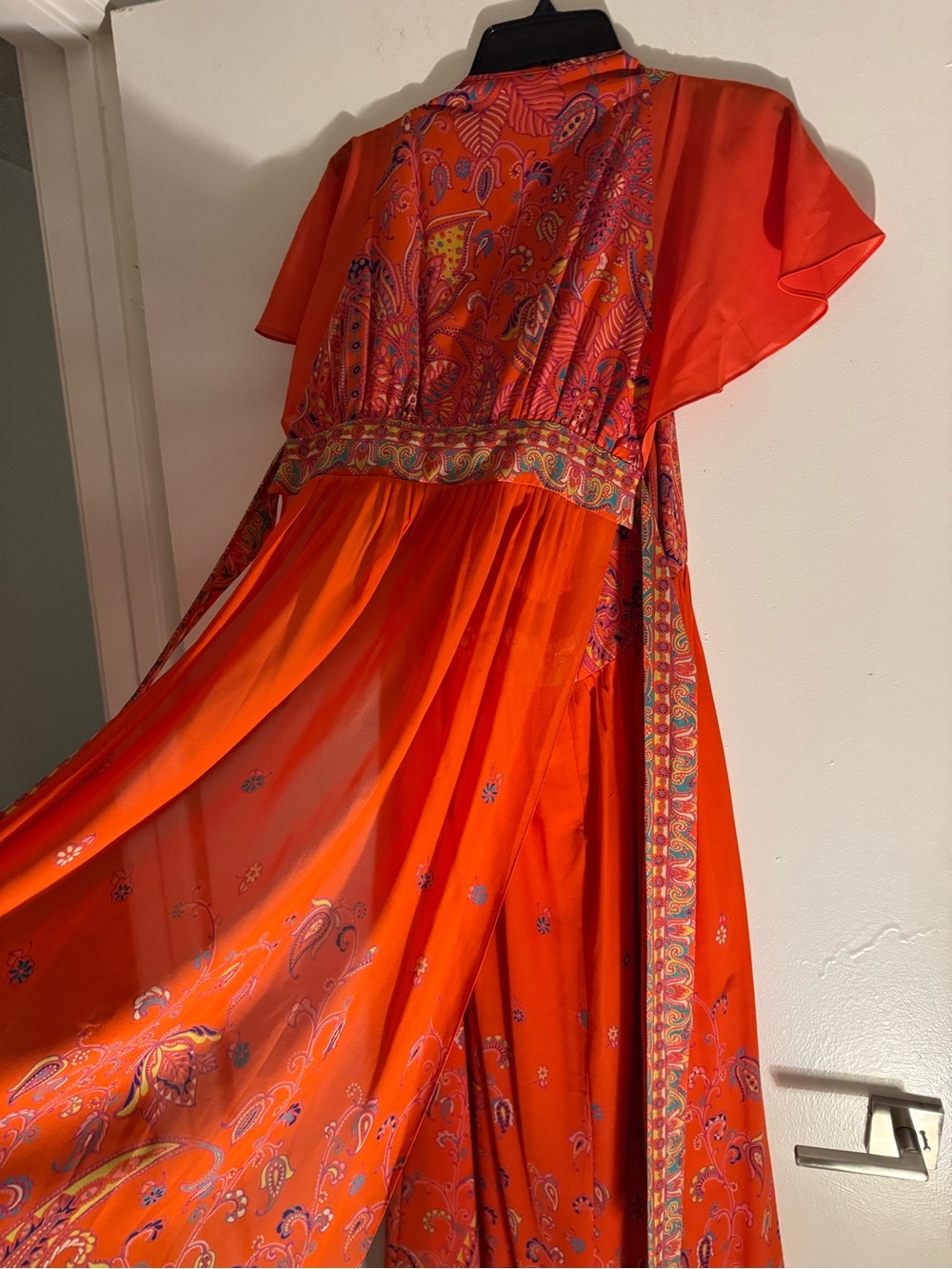 Maeve Anthropologie Blushed Paisley Cape Maxi Dress Size 8 Orange Bohemian